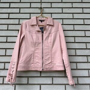 NWT Baccini Pink Moto Zip Jacket with Lace-Up Cuffs Size M Balletcore Coquette